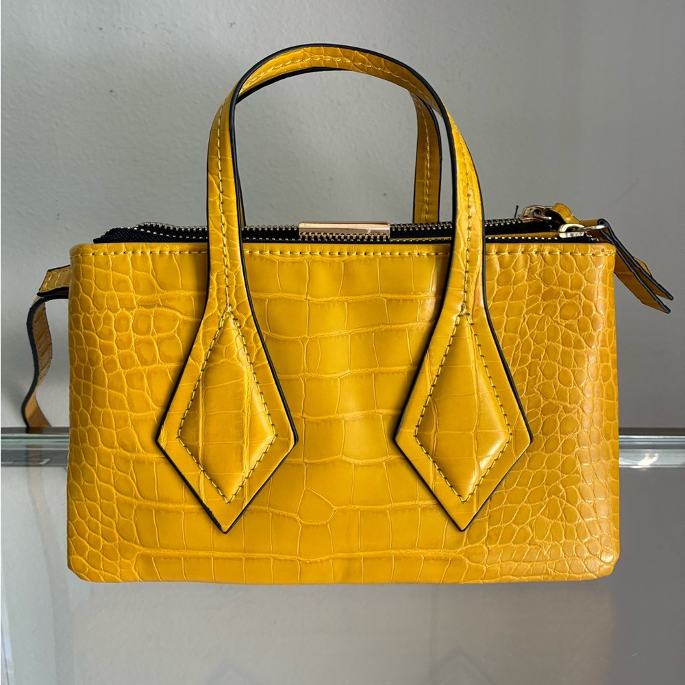 Zara Yellow Croc-Embossed Mini Top-Handle Bag